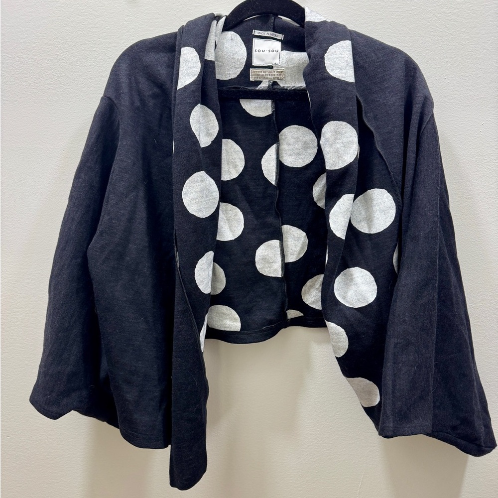 Black and White Polka Dot Cape Jacket with Kimono Sleeves